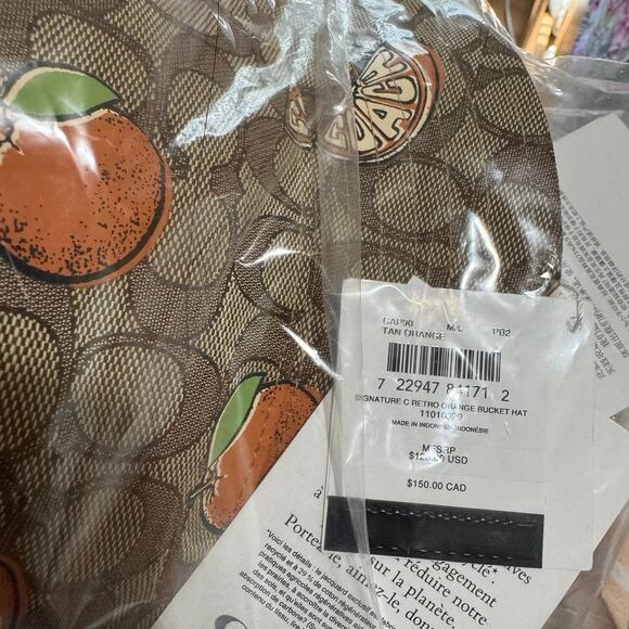 ❤️ Coach Signature Retro Orange Print Bucket Hat - Picture 5 of 10